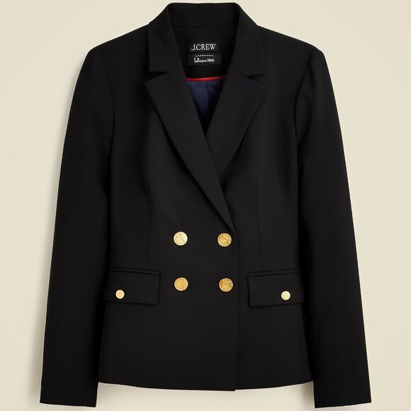 J.Crew Slim-fit Double-breasted Blazer Tollegno 1900 Italian Black Size 8 - Picture 1 of 10